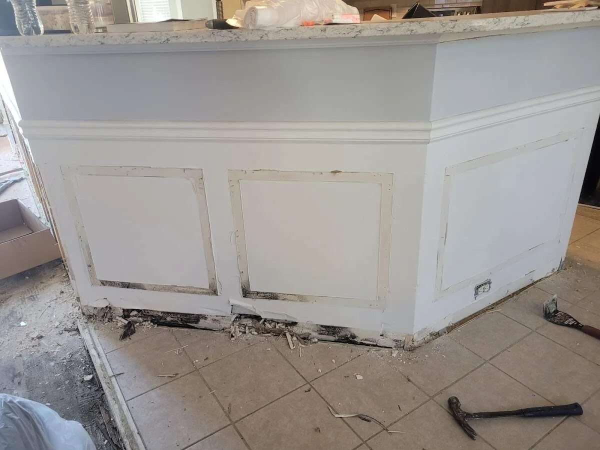 Water damage and mold on kitchen during Storm Damage Restoration in Dixon